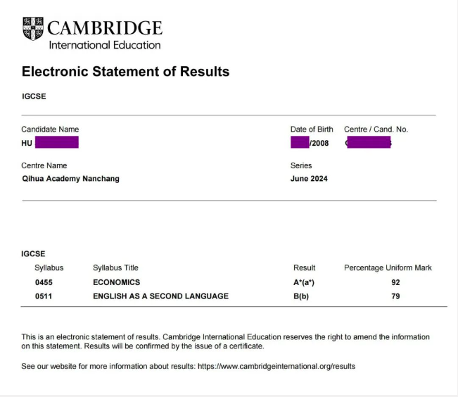 喜报！IGCSE成绩公布，acmawp双语再创省内新高