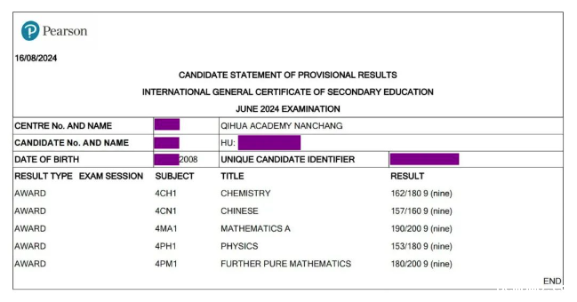 喜报！IGCSE成绩公布，acmawp双语再创省内新高